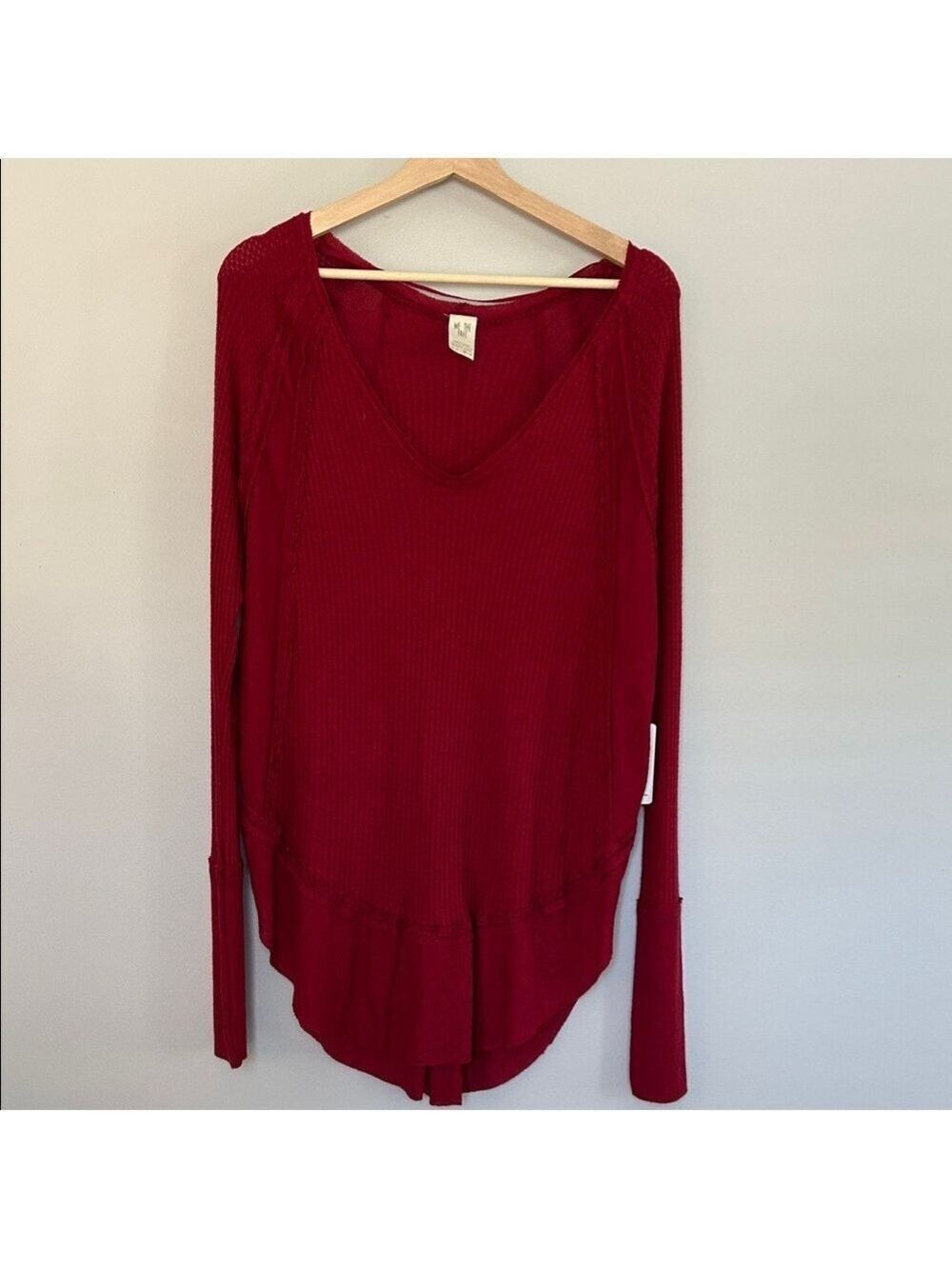 We The Free V Neck Waffle Knit Top NWT